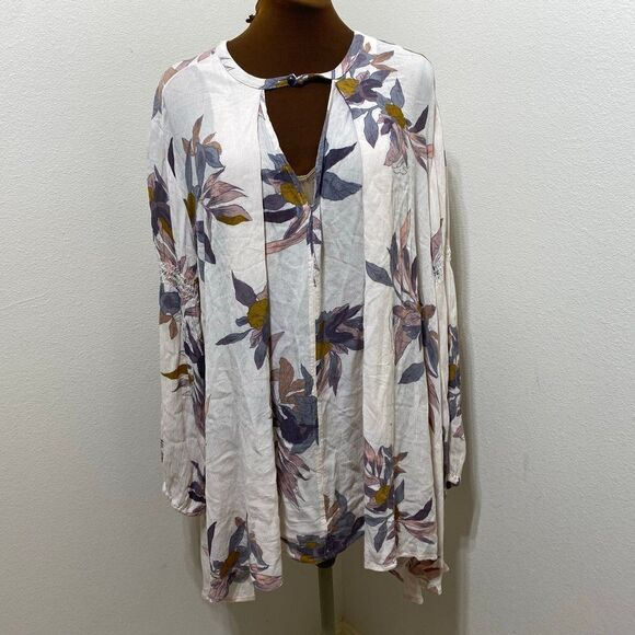 Free People Tree Swing Mini Dress Tunic Top Floral Beige Oversized Size Small - Picture 1 of 7
